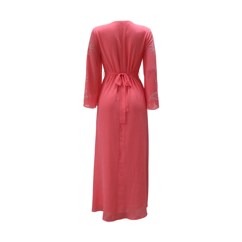Eid Jalabiya - Women's Muslim Evening Dress, Diamond Lace-Up Arabic Abayas, Long Dresses, Elegant Dress, Educational Dress for Ramadan