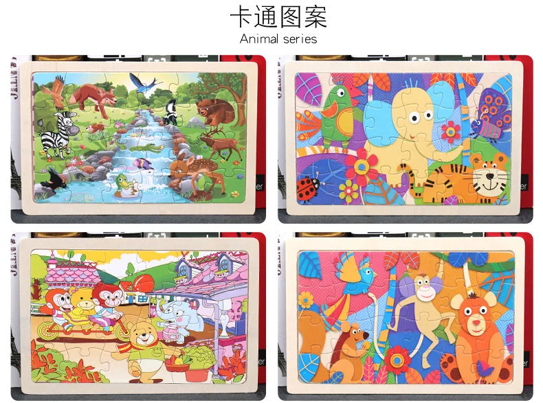 Nouveau 24 pièces Puzzles en bois enfants dessin animé Animal bois Puzzle jouets d'apprentissage éducatif précoce pour enfants cadeau