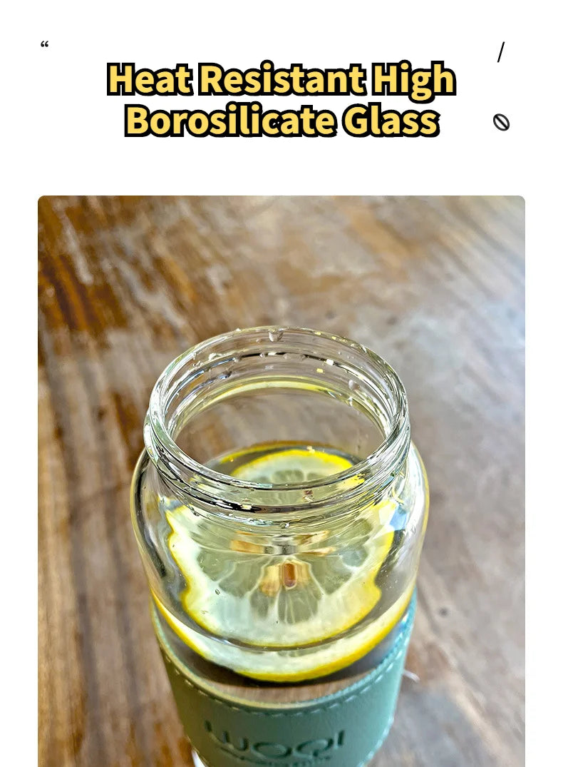 Bouteille en verre Portable de 340ML et 480ML, mignonne, résistante à la chaleur, pour boire de l'eau froide, du jus de thé, avec couvercle à vis, filet filtrant facile à transporter
