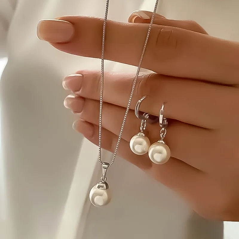 Ensemble de bijoux en perles pour femmes, boucles d'oreilles pendantes, pendentif, collier, Simple, délicat, tenue quotidienne, accessoires de fête