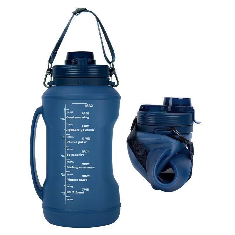 64oz/2L Collapsible Water Bottle with Handle and Straw, Large Capacity Collapsible Silicone Water Bottle, Outdoor Sports Water Cup