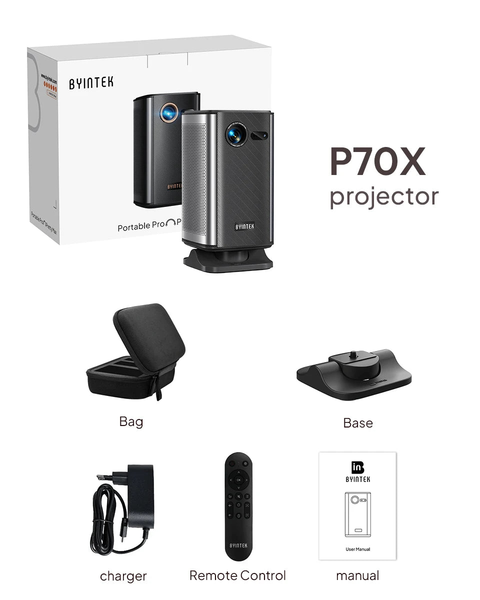BYINTEK P70X Mini projecteur Portable avec batterie intégrée 4K Support 3D Wifi pour projecteurs de cinéma maison de nuit de films en plein air