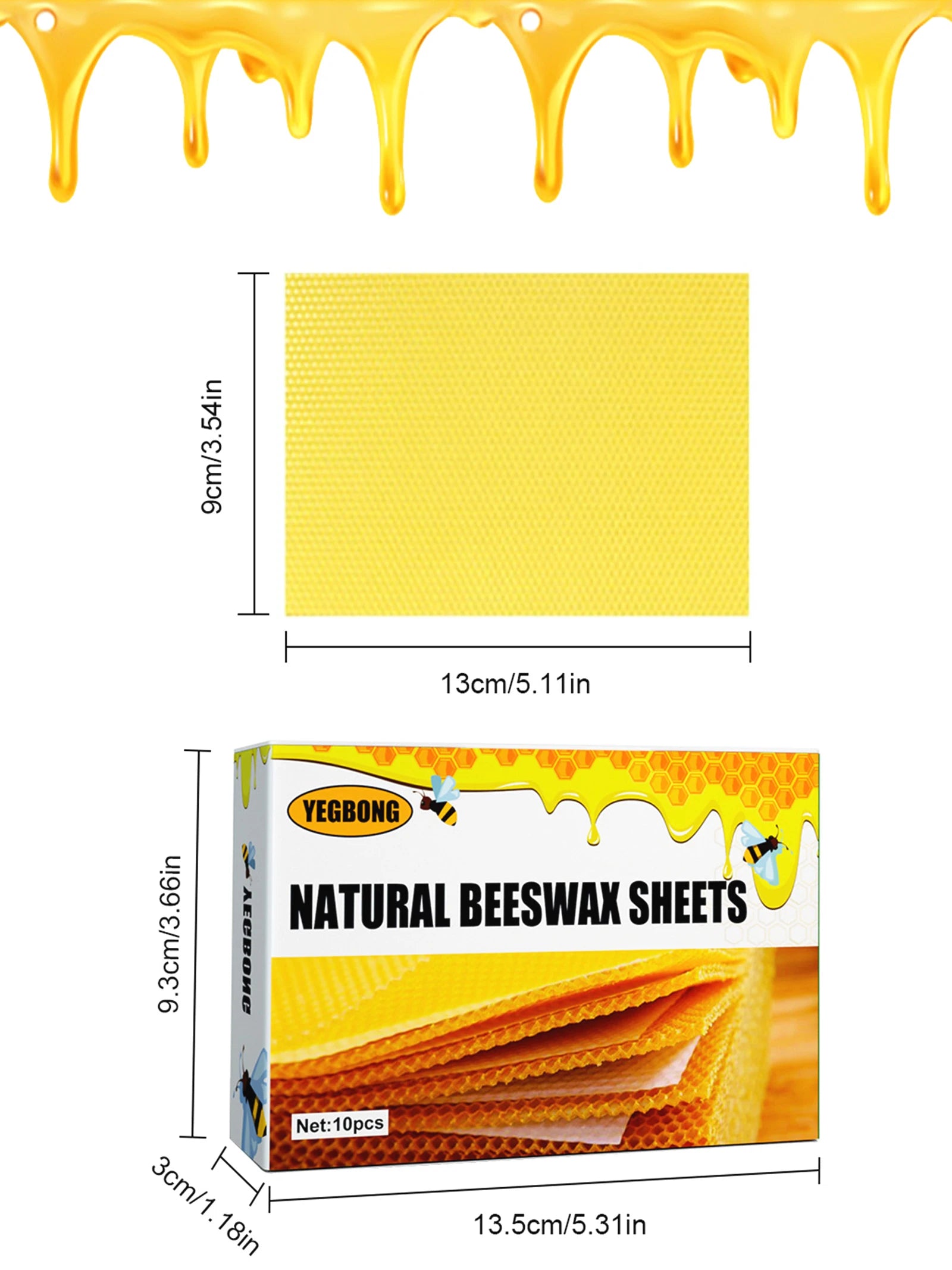 Feuilles de cire d'abeille naturelle en nid d'abeille, 10 pièces, fournitures de fabrication de bougies au miel, feuilles de fond de teint durables pour l'apiculture, outil