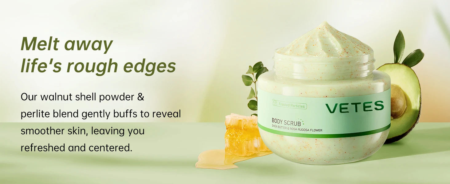 VETES – gommage corporel pour enlever la peau morte, 250g, exfoliant doux, sans Irritation, crème hydratante, nettoie en profondeur, soins du corps