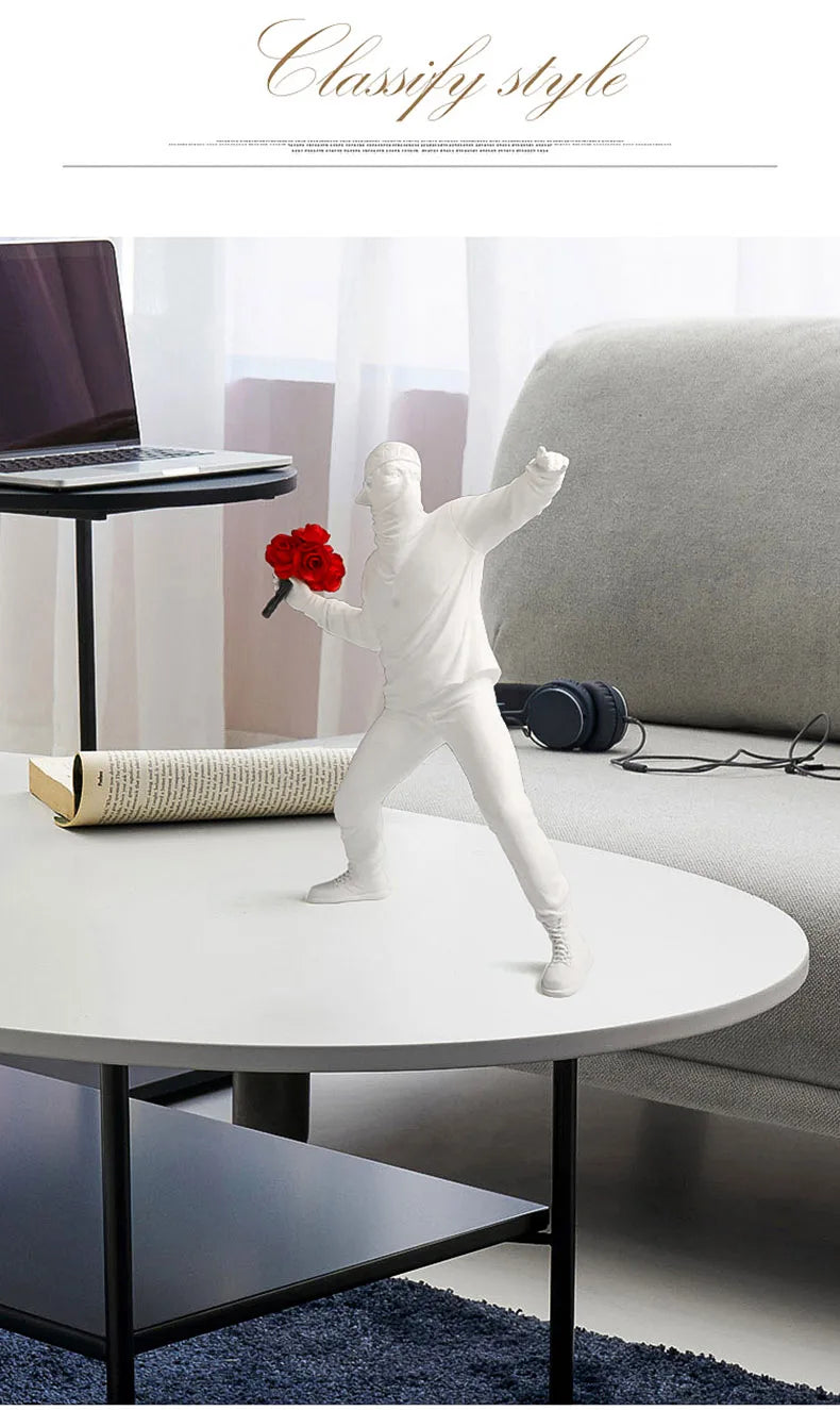 Statues en résine, Sculptures, lanceur de fleurs Banksy, bombardier, accessoires de décoration pour la maison, ornements modernes, Figurine de collection