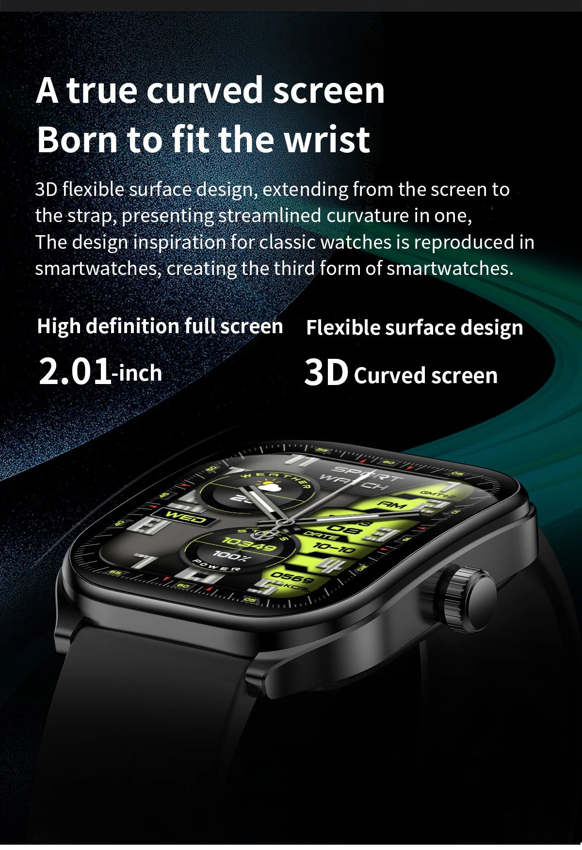 Montre intelligente 2.01 ''AMOLED écran incurvé IP68 étanche Bluetooth 5.3 appel AI Vioce Assistant Fitness Smartwatch pour hommes