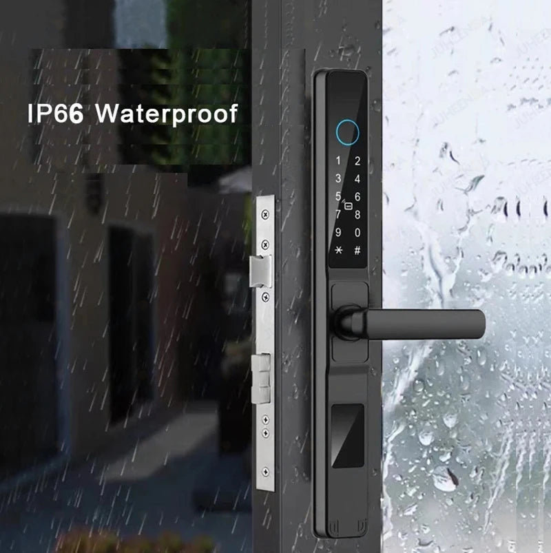 Serrure intelligente pour porte coulissante étanche, application TTLock Alexa, Code numérique par empreinte digitale, carte RFID, Anti-serrure électronique en verre d'aluminium