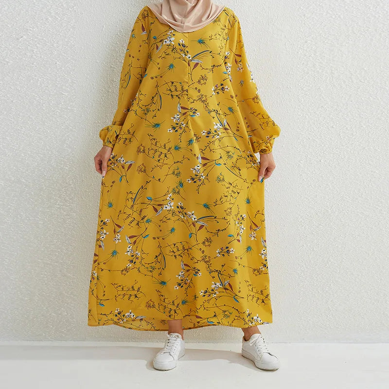 Women's Pop Eid Muslim Abaya Ramadan Moroccan Arabic Pockets Long Floral Dress Dubai Caftan Islamic Abayas Zippers Casual Dresses