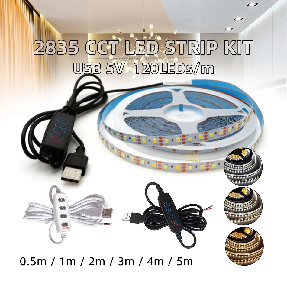 LED strip light kit for tourist information, flexible bar light, dimmer controller, USB, 0.5-5m, 5V, 120g/m, 3000K, 4000K, 6000K CCT, 4 buttons, 2m