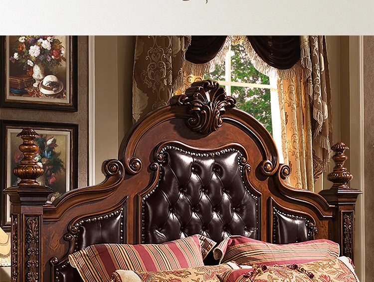 Lit double en cuir américain, lit de princesse rétro, tout en bois massif, européen