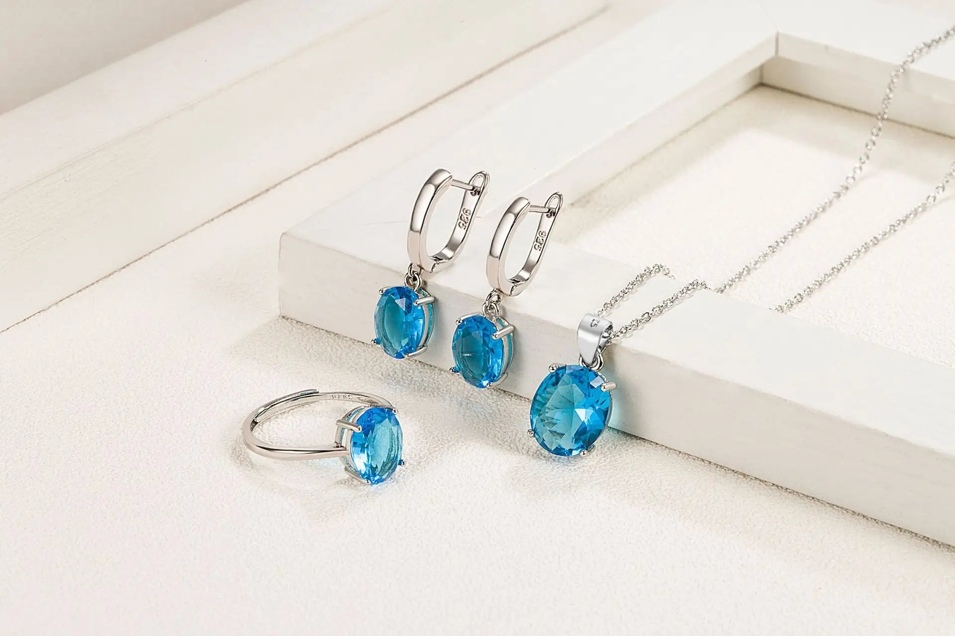 ElassorZkeys-Ensembles de bijoux en argent regardé 925 pour femmes, bague, collier, boucles d'oreilles, accessoires de luxe, offres