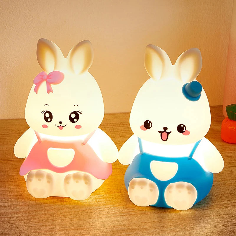 Veilleuses mignonnes pour enfants, 5 couleurs changeantes, lampe LED en forme de lapin en Silicone avec batterie, pour pépinière, enfants, bébé, Camping, décoration de maison