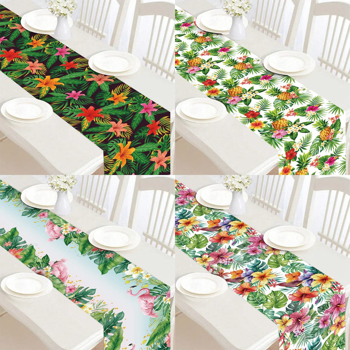 Summer Hawaiian Flower Table Runner, Flamingo Birthday Party Decor for Kids, Aloha Hawaii Tropical Party Supplies, Dining Table Decor