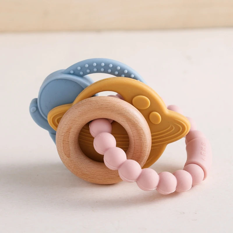 Anneau de dentition en Silicone pour bébé, 1 pièce, sans BPA, Bracelet en Silicone, feuille, jouets de dentition, anneau en bois, dent d'allaitement, jouets cadeaux pour nouveau-né