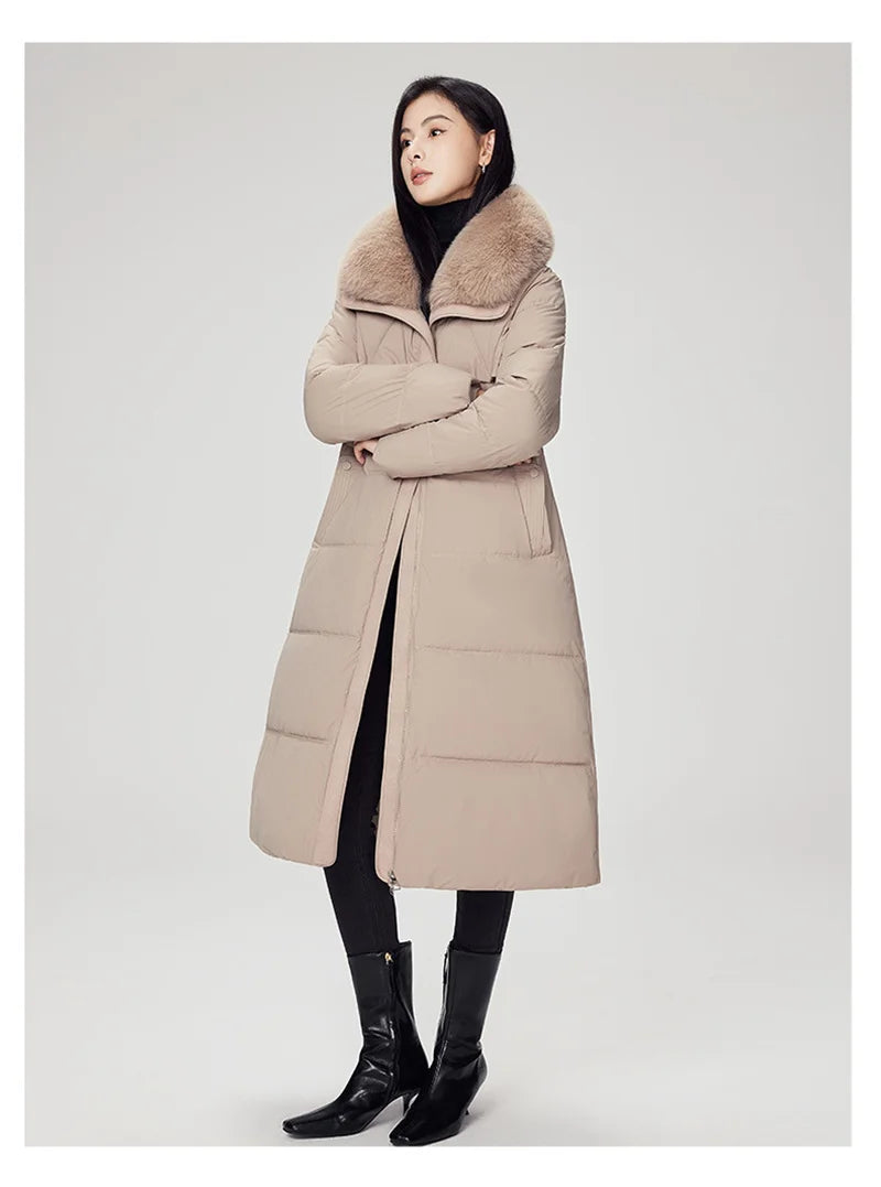 Parka d'hiver à col en fourrure pour femme, veste x-longue rembourrée en coton, manteau épais et chaud, Streetwear avec ceintures, vêtements d'extérieur Slim, à la mode, 2025