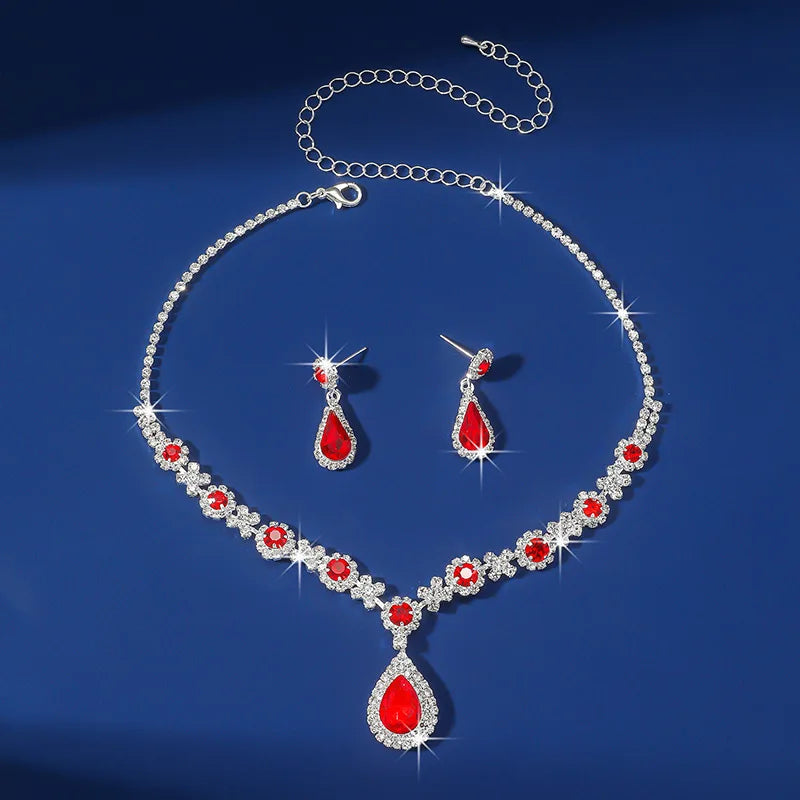 Ensemble de Bijoux Élégants en Forme de Goutte d'Eau pour Femme, Pendentif en Strass, Collier, Boucles d'Oreilles, pour Robe de Mariée, Patients, 2 Pièces/Ensemble