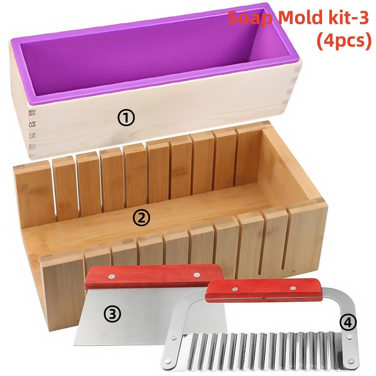 Kit de fabrication de savon fait à la main, boîte de découpe en bambou et boîte intérieure avec moule en Silicone, coupe droite en acier inoxydable et coupe ondulée, bricolage