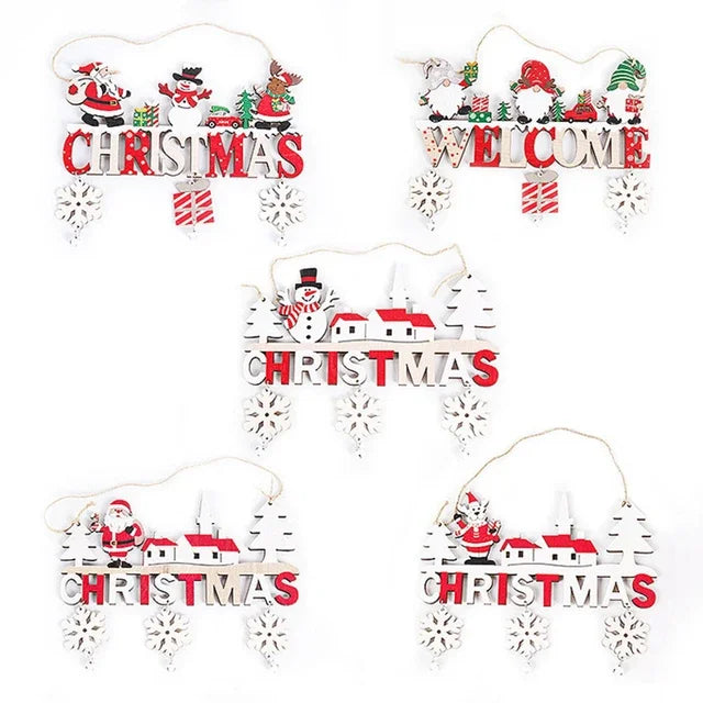 Wooden Christmas decorations, wall pendant with porch letters, snowman, creative decorative craft