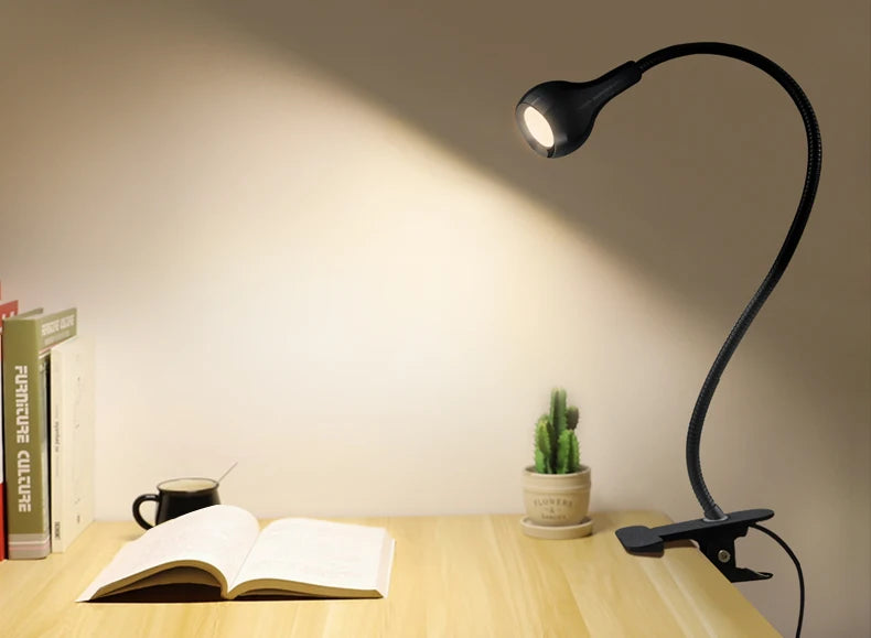 Lampe de bureau à clipser LED 360 ° Table de lecture à col de cygne Flexible, lumière de lecture pour étude, soins des yeux, pince USB, livres, éclairage nocturne