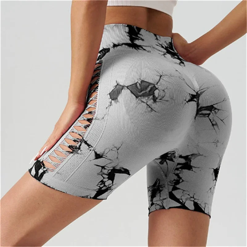 Pantalon de Fitness sans couture teint par nouage pour femmes, taille haute et levage des hanches, short serré de sport, course à pied, Sexy, pêche, Fitness, Yoga