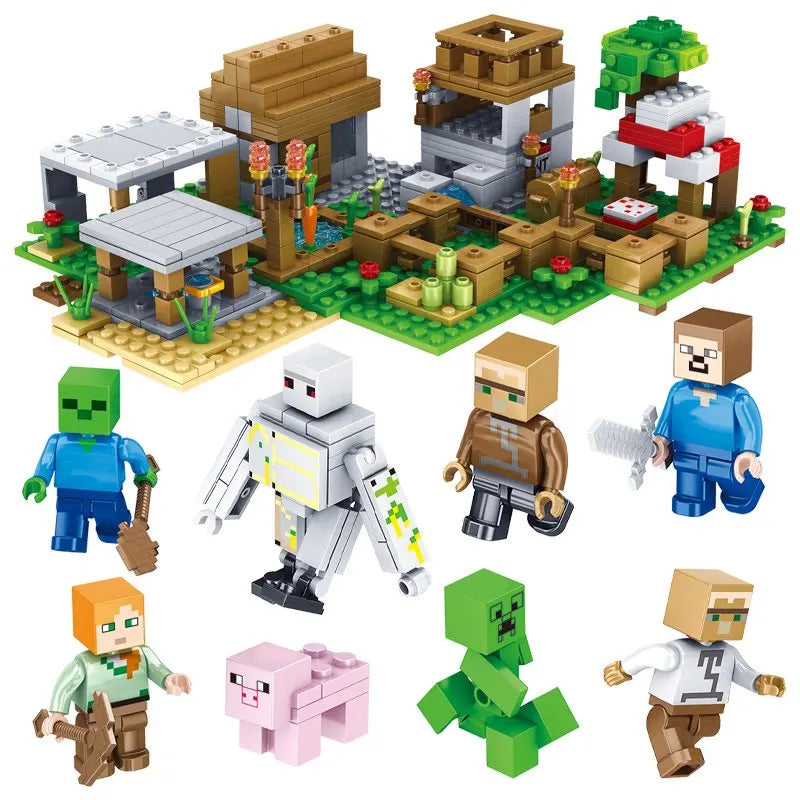 Blocs de construction de puzzle pour enfants, toboggans de village, grottes, mines, villes de chevaux, chats, léopards, jungles, jouet éducatif pour