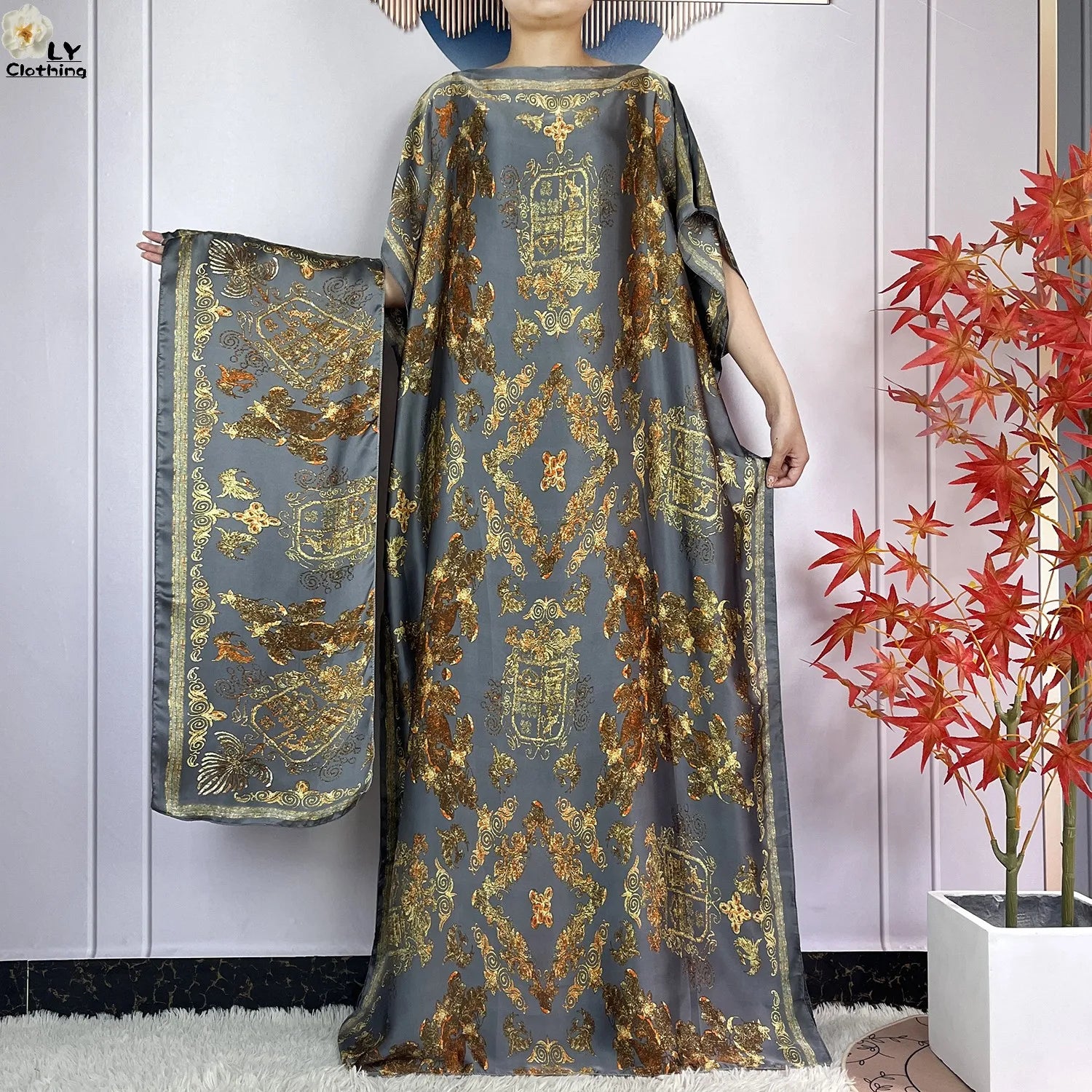 Muslim abayas with belt for women, African maxi dress, elegant evening dress, soft printed turban, new fashion, 2023