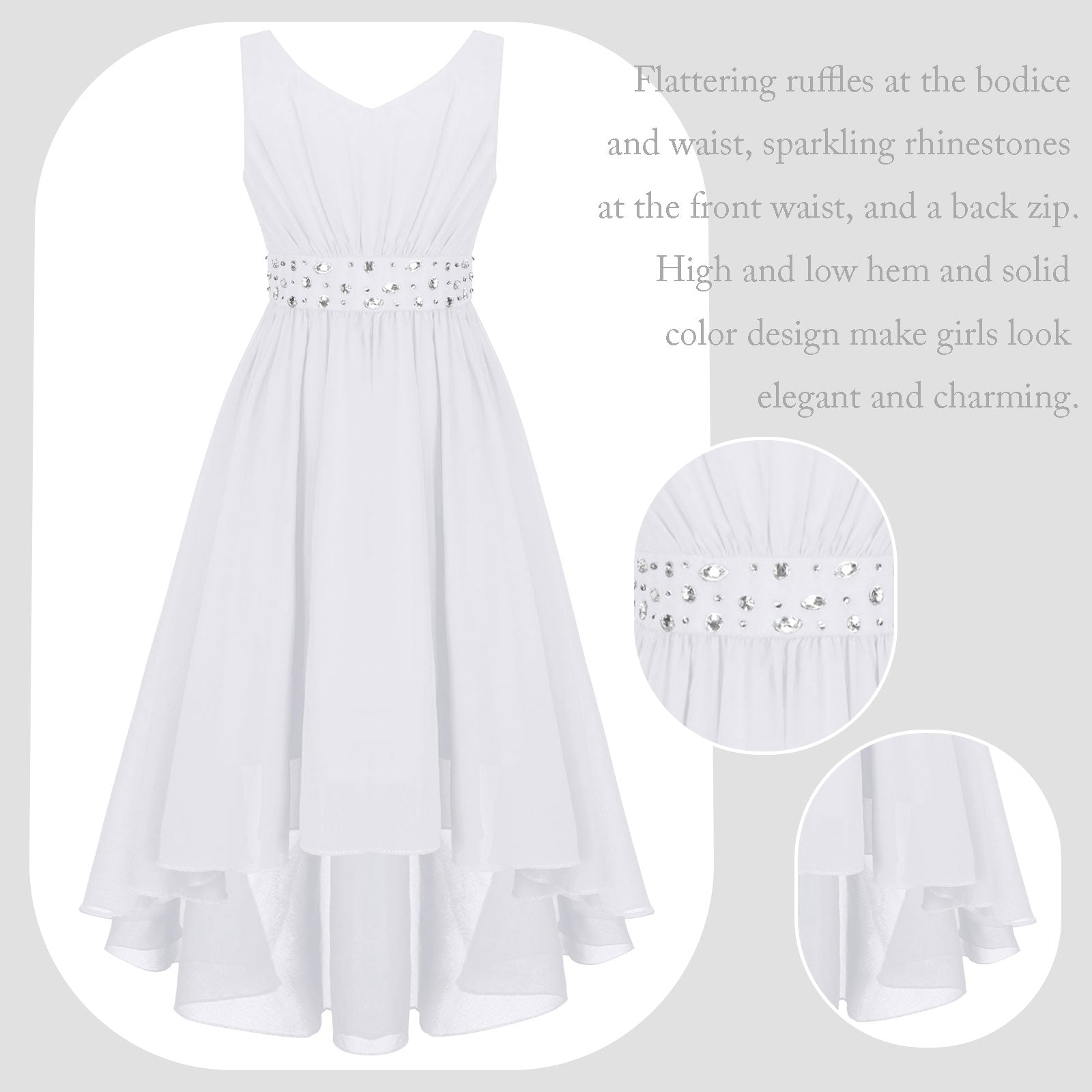 Robe perlée pour filles, élégante, brillante, rose, pour adolescentes, pour cérémonie de première Communion, ourlet Hi-Lo, fleur de demoiselle d'honneur