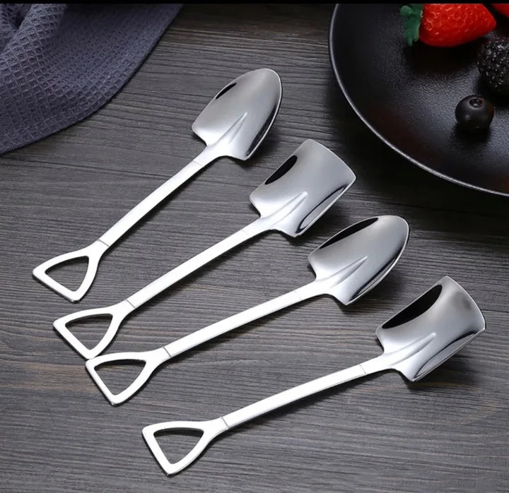 Set of 4 stainless steel scoop and pointed spoons, coffee spoon, tea spoon, ice cream spoon, dessert spoon, cutlery, dinnerware set, kitchen tools