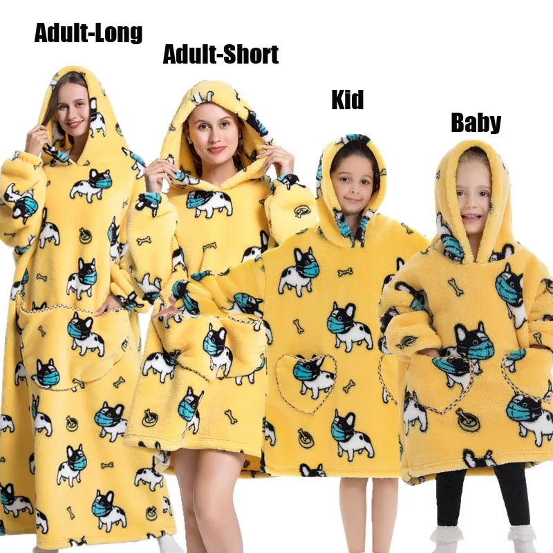 Sweat-shirt à capuche d'hiver pour femmes et hommes, pull polaire géant TV, couverture surdimensionnée avec manches, vêtements citrouille d'halloween pour adultes