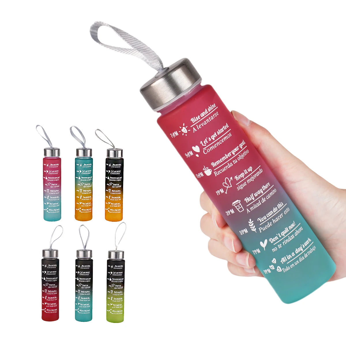 Bouteille d'eau de 300ml sans BPA, anti-fuite, bouteilles de boisson de haute qualité avec marqueur de temps, Fitness, sport, réutilisable en plein air
