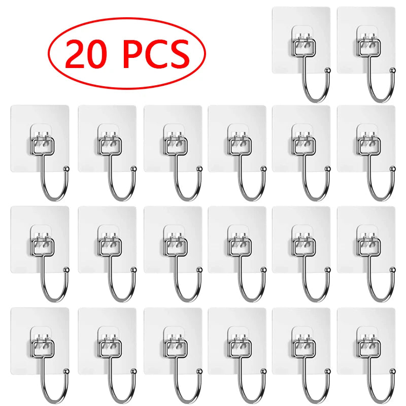 Crochets muraux adhésifs imperméables et robustes, 5/20 pièces, sans clous, transparents, auto-hésion, crochets étanches pour cuisine et salle de bains