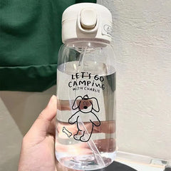 Bouteille d'Eau en Plastique avec Paille, Simple, Grande Capacité, Portable, Degré de Chute, Tasse Portable, Dessin Animé, Ventouse de Glace