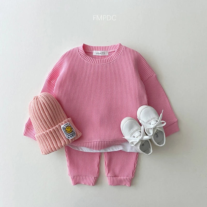 Ensemble de vêtements coréens pour bébés garçons, faux deux pièces en coton gaufré + pantalon, tenue 2 pièces, 2023