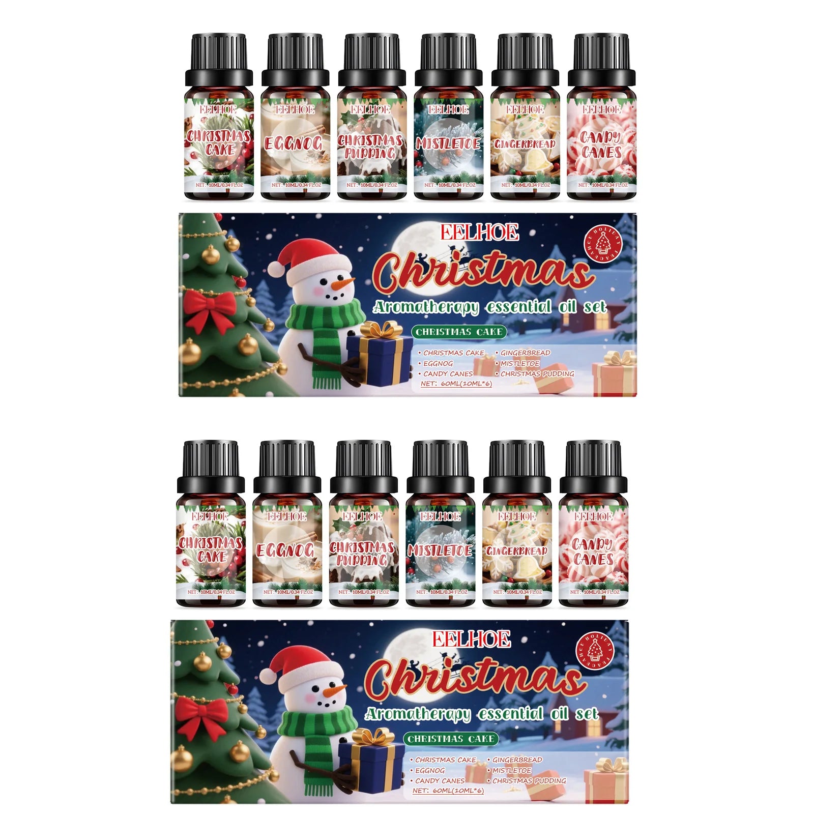 Ensemble d'huiles essentielles d'aromathérapie de noël, parfum longue durée, 6 parfums de vacances, parfums festifs et atmosphère relaxante, 6x10ml