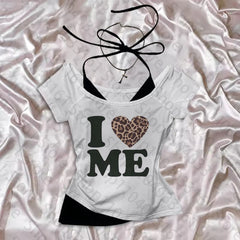 Hauts esthétiques pour femmes, haut court des années 2000, avec bretelles, vêtements gothiques, Vintage Harajuku Grunge, impression I LOVE ME