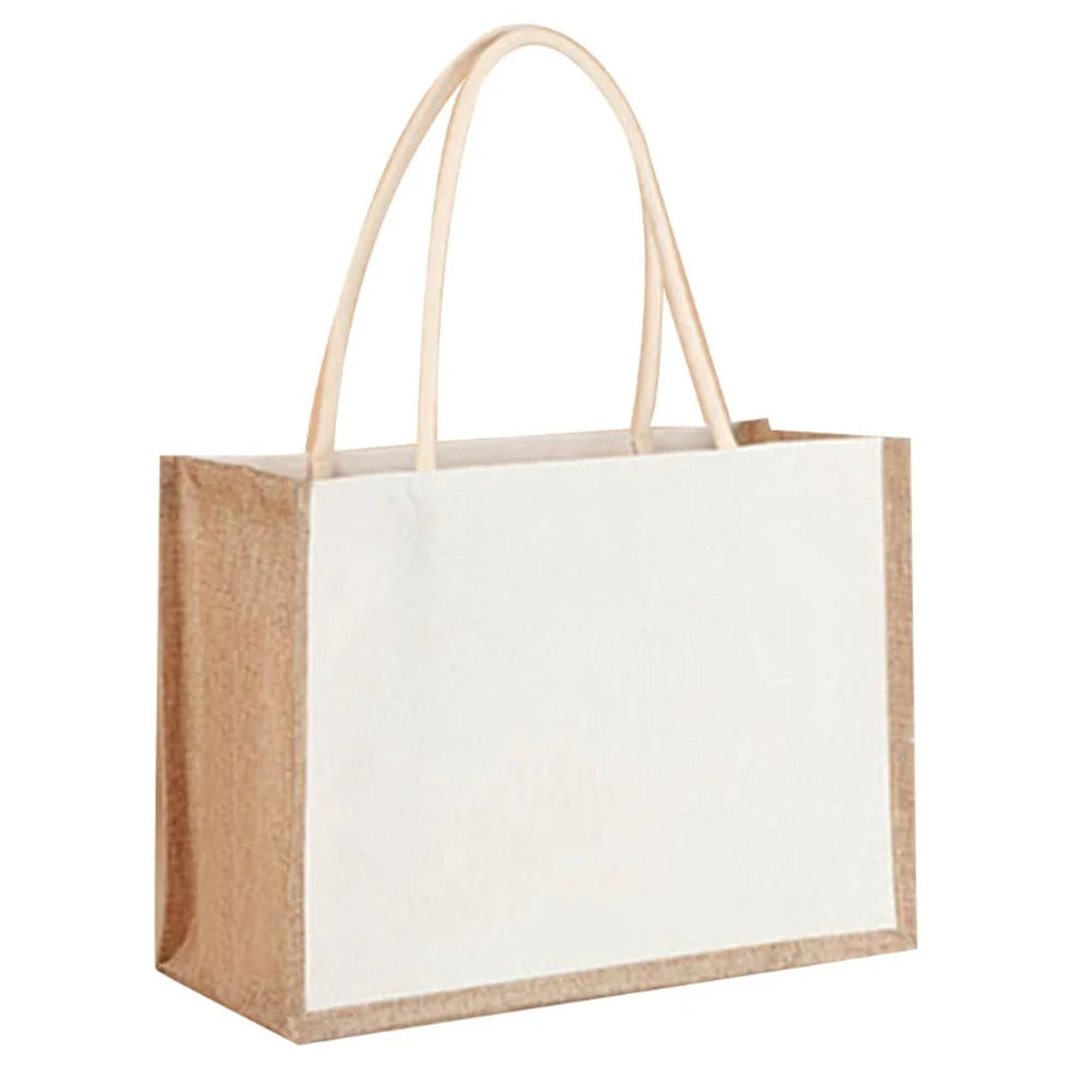 Sac fourre-tout en toile de jute réutilisable vintage, sacs en lin faits à la main, sacs à main portables pour dames, sac d'épicerie, sac cadeau d'anniversaire et de mariage