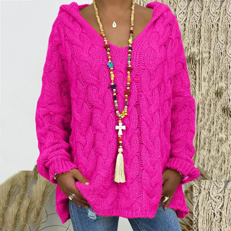 20 Colors Women's Loose Twist Knot Knitted Sweaters Autumn Winter Women's Hooded Knit Pullover Coats XXBLH-1058
