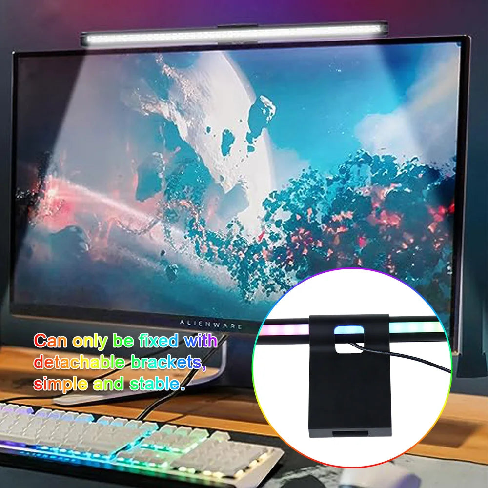 Barre lumineuse d'écran de moniteur de lampe de bureau à LED, escales informatiques RVB, lumières double face pour le travail, l'étude, la lecture, le jeu, l'éclairage de gradation