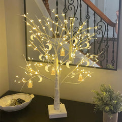 Ramadan decoration: birch tree with LED lights, tabletop tree decorations, Eid Mubarak illuminated tree, Ramadan Kareem party lights