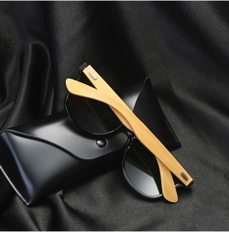 Lunettes de soleil en bois de bambou pour hommes et femmes, classiques, Non polarisées, UV400, Vintage, pour la conduite, noires, pour la pêche, UV400