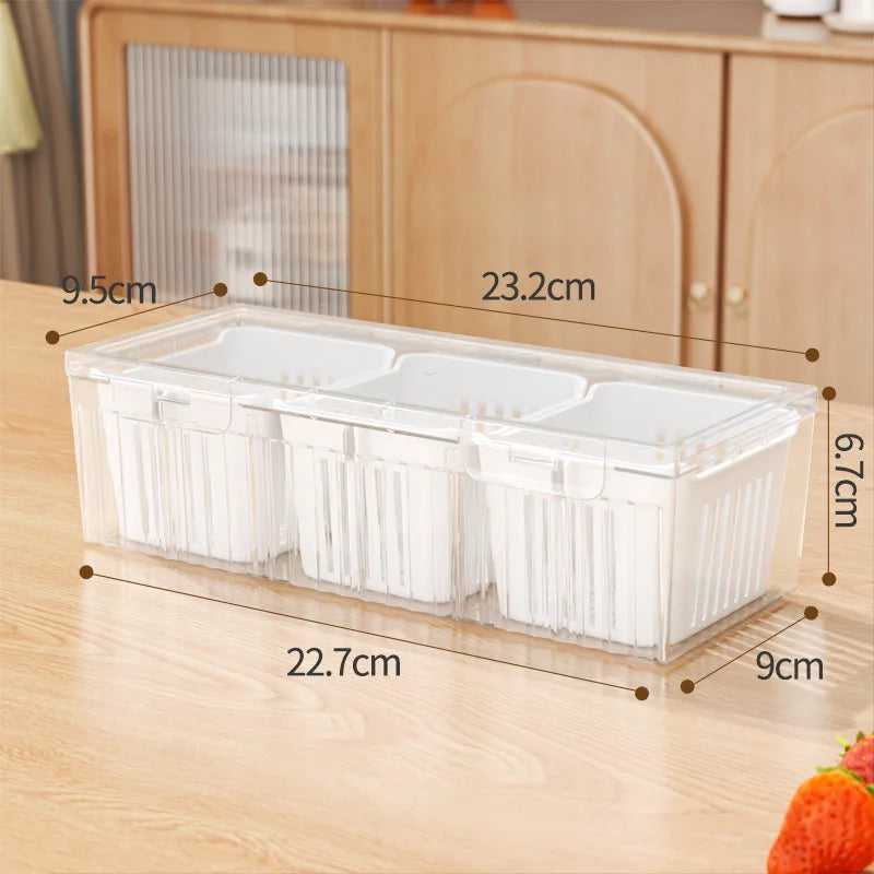 Boîtes de rangement pour réfrigérateur à 3 grilles, organisateur d'ail, oignon, poivre, fruits et légumes, bac à légumes, bac à légumes, conteneurs scellés de cuisine ﻿