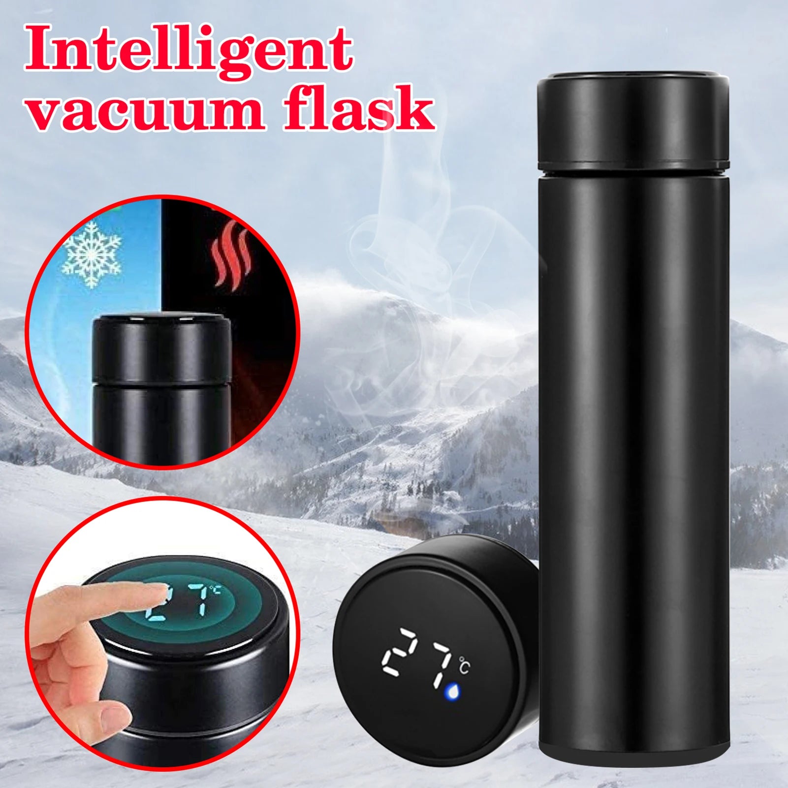 500ml Stainless Steel Vacuum Insulated Smart Water Bottle, LED Temperature Display, Spill-Proof, Portable for Home, Travel and Sports