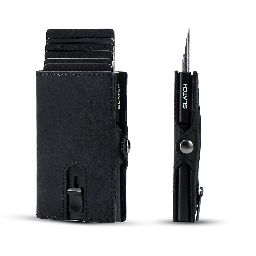 CASEKEY hommes portefeuilles véritable cuir de vache Pop Up affaires porte-carte de crédit RFID blocage mince intelligent portefeuille en Fiber de carbone avec poche