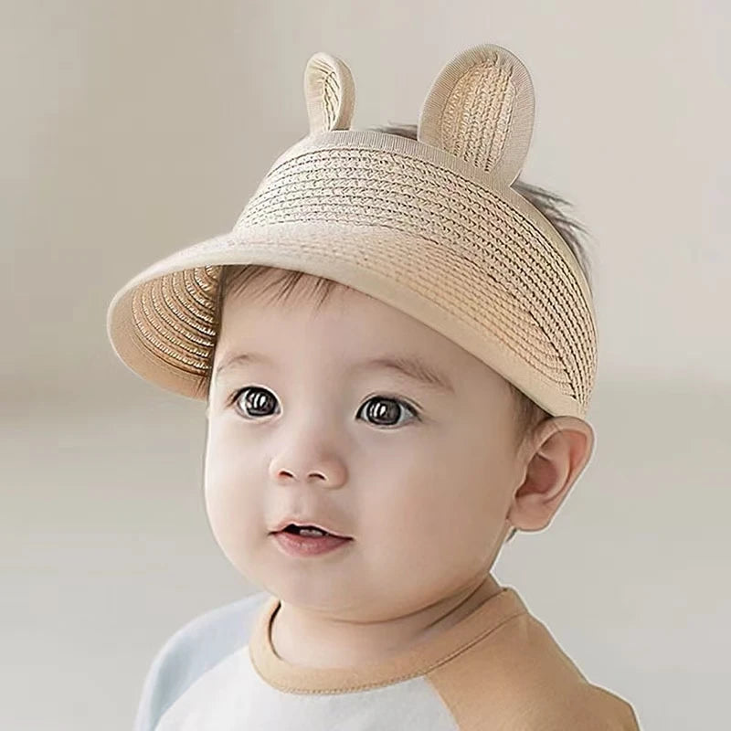 Chapeau de soleil d'été pour enfants en bas âge, casquette à visière en paille réglable et respirante pour garçons et filles, casquette de plage en plein air avec oreilles mignonnes