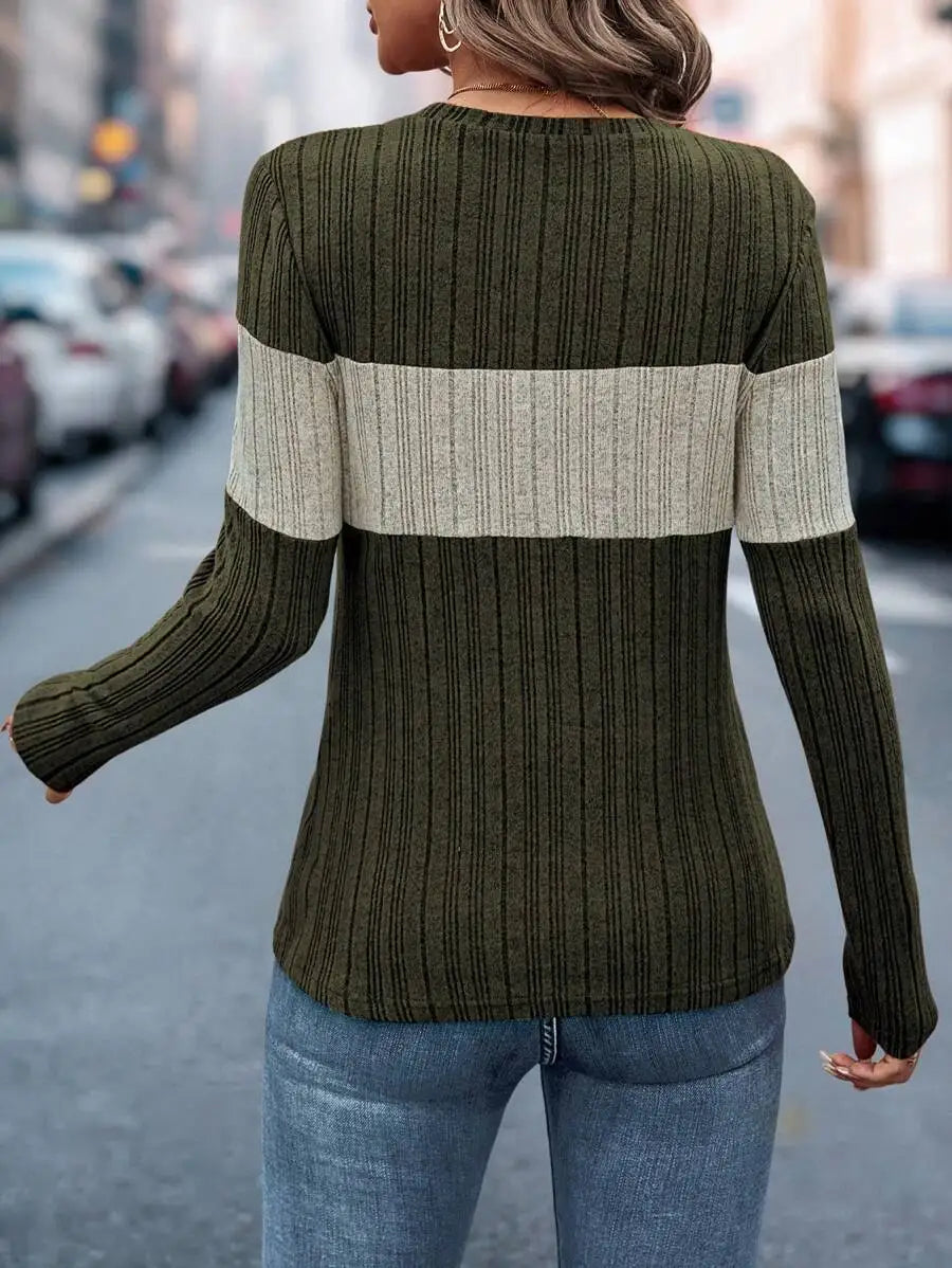 Pull à manches longues et col rond pour femme, décontracté, ample, couleur bloquée, Simple, automne, Ropa De Mujer, vêtements De transport