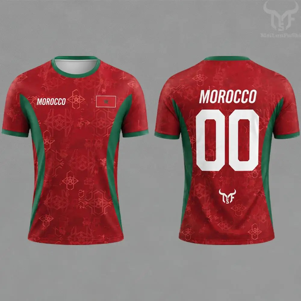 Maillot de football unisexe à séchage rapide et respirant pour homme, imprimé drapeau du Maroc 2026, personnalisable avec nom et numéro