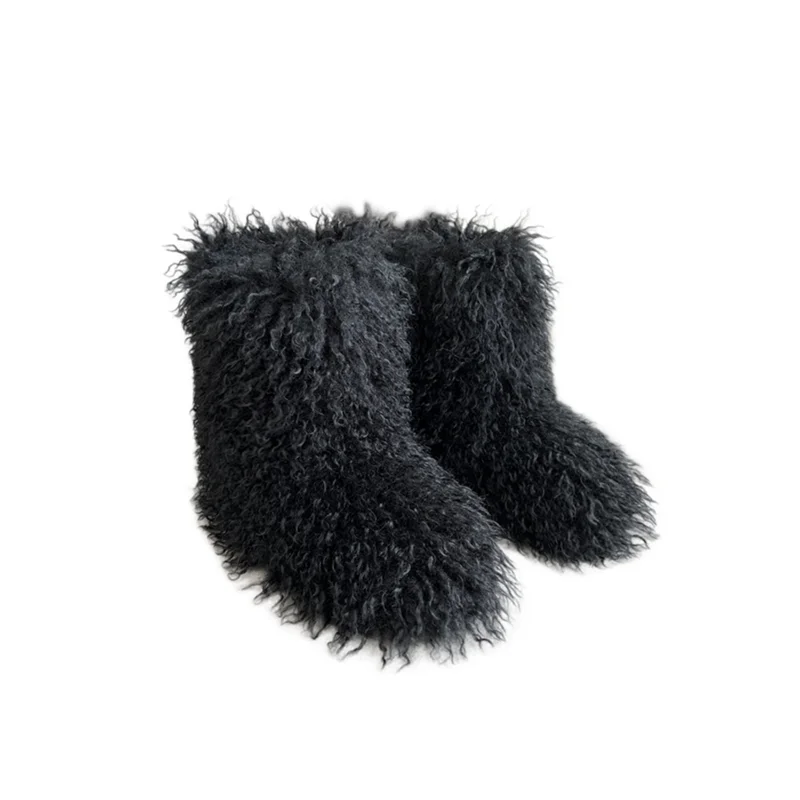 Nouveau Hiver fourrure une pièce fourrure de raton laveur femme bottes de neige chaussures de fourrure en plein air mi jambe bottes