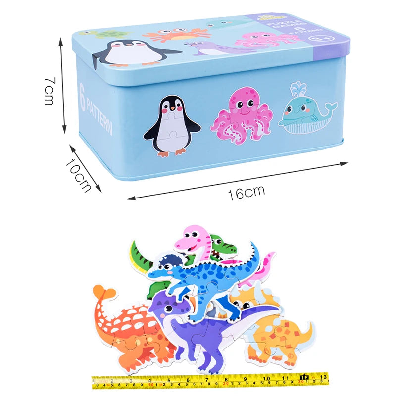 Montessori bébé Puzzle jouets éducatifs pour enfants 2 à 4 ans enfant en bas âge 3D Puzzle en bois enfants boîte de fer jeux de Puzzle jouets