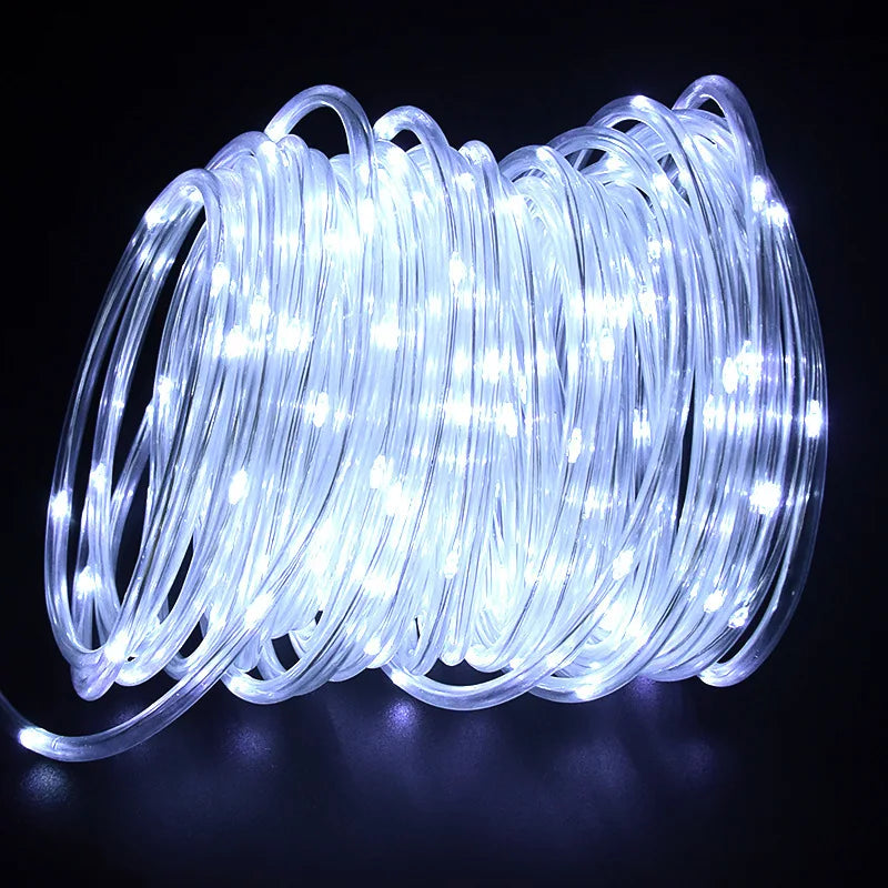 Solar string lights, outdoor tube rope lights, waterproof tube lights for outdoor home, garden, parties, and decorations. LED outdoor lights.