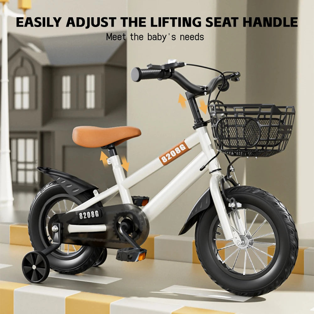 Children's bicycle for ages 3 to 7, bike with training wheels, with basket, 2024
